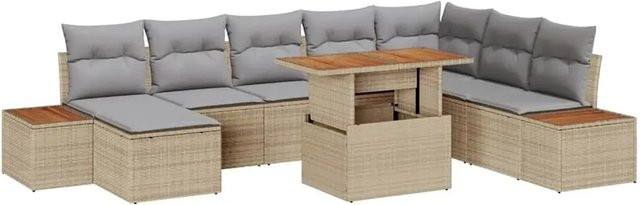 vidaXL Garten-Sofa-Set aus Poly Rattan in Beige mit 9 Teilen, L-Form mit integriertem Stauraum und Polstern - Bild 1