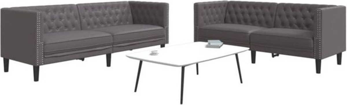 2-tlg. Chesterfield Sofa Set von vidaxl in Grau aus Kunstleder mit klassischem Design - Bild 1