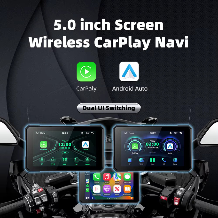 EKIY Wireless CarPlay und Android Auto Motorrad Navigation mit 5,0 Zoll Display und TPMS in Schwarz - Bild 2
