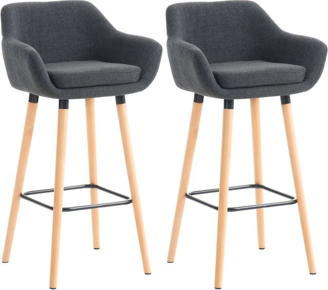 DELUKE Barhocker 2er Set VILO mit Lehne in Dunkelgrau aus Stoff und Buchenholz, H x B x T: 99 x 55 x 46 cm - Bild 1