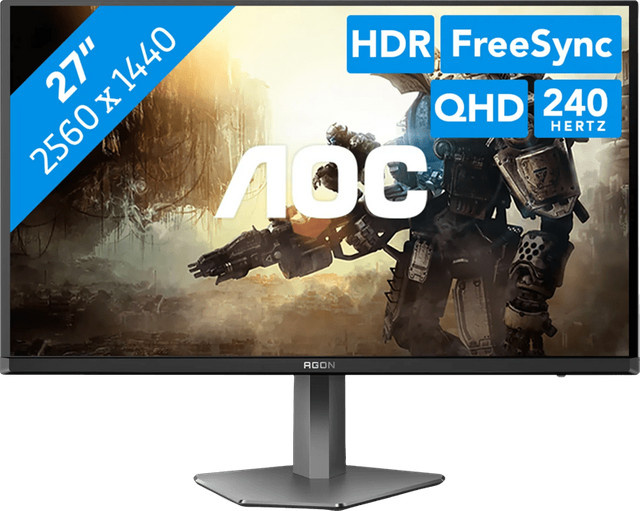 AOC Agon PRO AG276QZD2 Gaming-Monitor mit 67,8 cm (26,7 Zoll) QD-OLED Display, QHD Auflösung, 240Hz, USB-Hub, Dunkelgrau/Schwarz - Bild 1