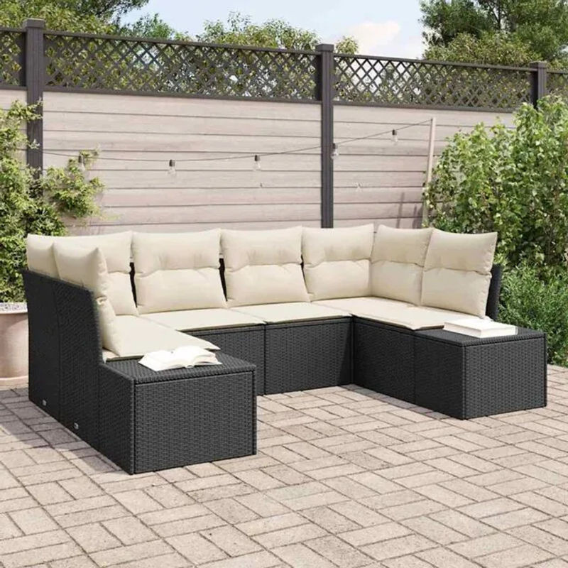 Vidaxl Garten-Sofa-Set aus 6 Teilen in Schwarz und Beige aus Polyrattan und Stahl, B/T/H: 234 x 154 x 85 cm - Bild 1