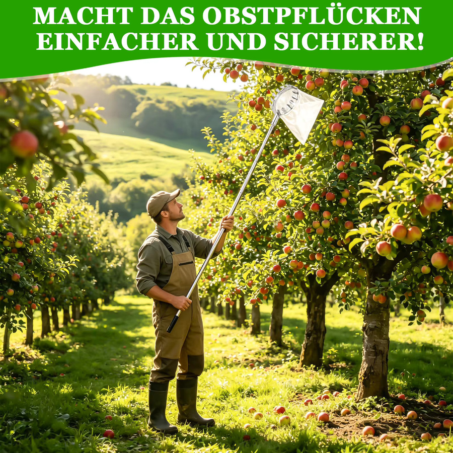 Verstellbarer Teleskop-Obstpflücker aus Edelstahl in Silber, Erntewerkzeug für Obstgarten mit einer Reichweite von 1,1 bis 2,86 m - Bild 6
