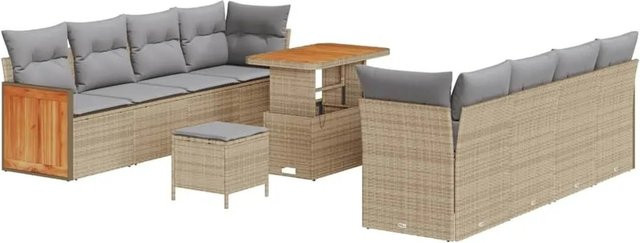 vidaXL Gartensofa-Set aus Poly-Rattan in U-Form mit 11-teiligem Set, Beige und Grau, inklusive Kissen und Stauraumfunktion - Bild 1