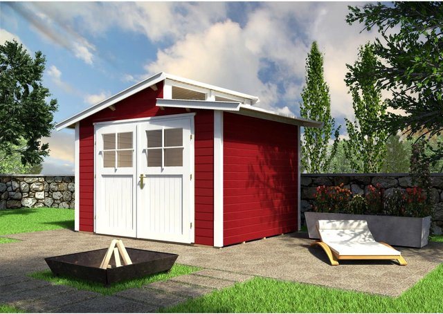 WEKA Holz-Gartenhaus mit Pultdach in Schwedenrot, B/H/T: 327 x 252 x 209 cm - Bild 1