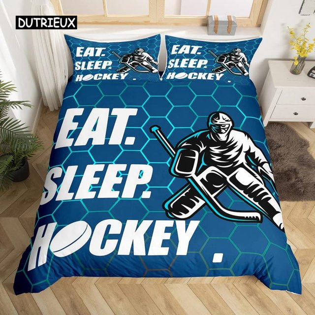 Binchi Outdoor Product Hockey-Bettbezug-Set mit Hockey-Puck-Motiv für Kinder, Blau, Polyester, B/H: 135 x 200 cm - Bild 1