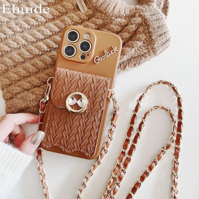 Metall-Leder-Armband-Hülle für Xiaomi Mi 15T 14T Pro Redmi 15 15C POCO X7 X6 M6 mit Geldbörse-Funktion, Diamant-Design und Crossbody-Lanyard in Braun - Bild 1