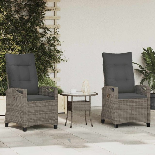 vidaXL Gartenstuhl Set 2 Stück in Grau und Anthrazit mit Armlehnen und Polsterkissen aus pulverbeschichtetem Stahl, B/T/H: 56 x 60 x 112 cm - Bild 2