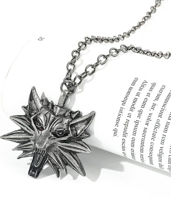 Bandai Wolfskopf-Anhänger Halskette, Messing, Silber, Unisex - Bild 1