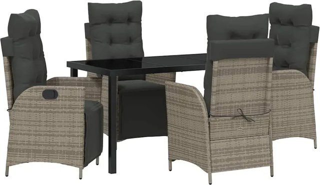 vidaXL Garten Essgruppe 5-teilig aus Poly-Rattan in Grau mit Sicherheitsglas und pulverbeschichtetem Stahl - Bild 1