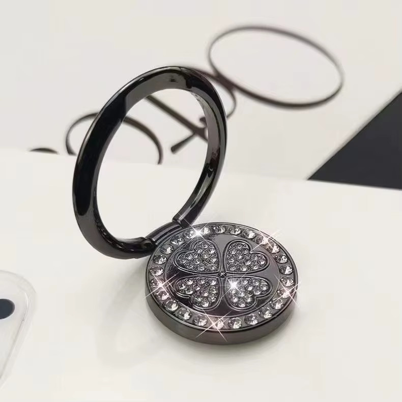 360 Grad drehbarer Fingerringhalter mit Strass und vierblättrigem Kleeblatt Design für dein Smartphone - Bild 2
