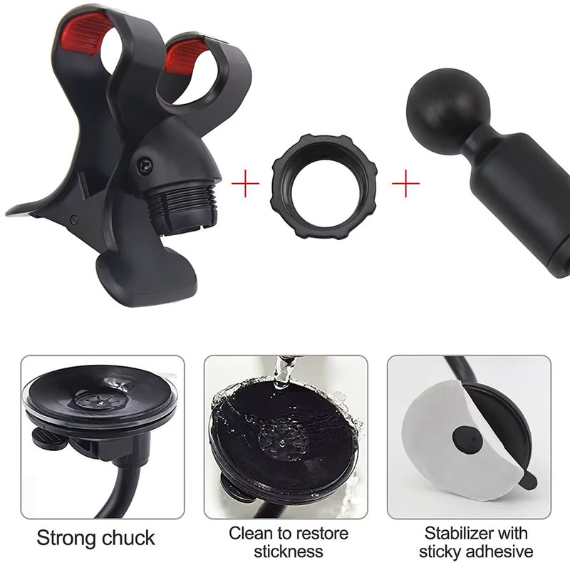 Universeller 360-Grad drehbarer Handyhalter mit Saugnapf für Auto und Gitarre in Schwarz - Bild 4