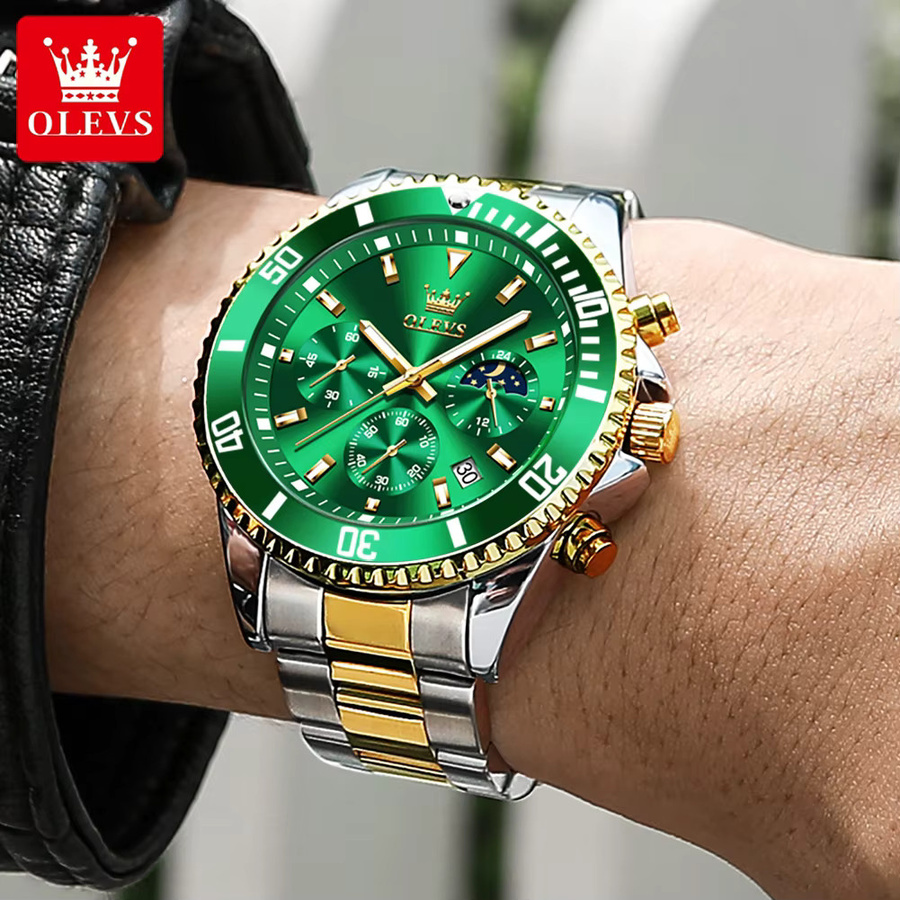 OLEVS Chronograph, Quarz, Edelstahl, Grün, Herren - Bild 4