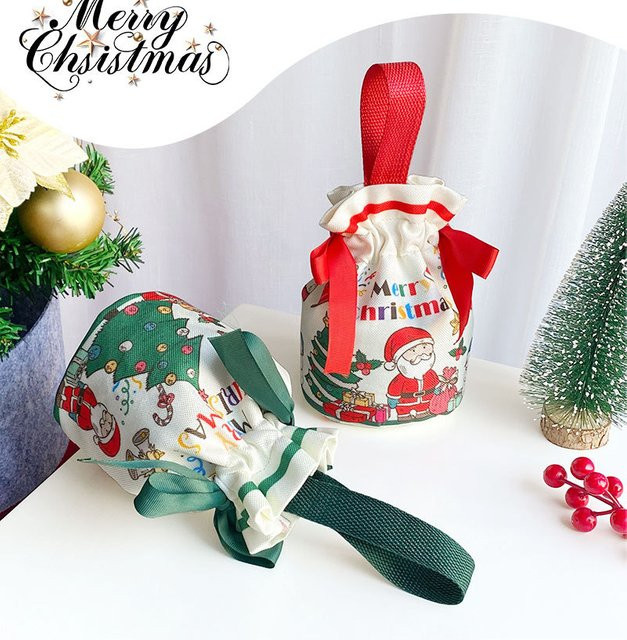 Tragbare Weihnachtsgeschenktüte aus Segeltuch mit Kordelzug in Rot für Süßigkeiten und Schmuck - Bild 1