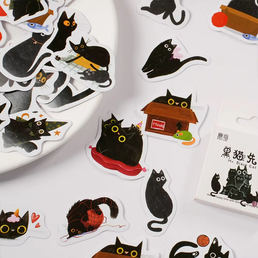 mr.paper Kawaii Aufkleber Set Schwarze Katze, 46 Stück, Multicolour, Dekoration für Tagebuch und Grußkarten - Bild 4