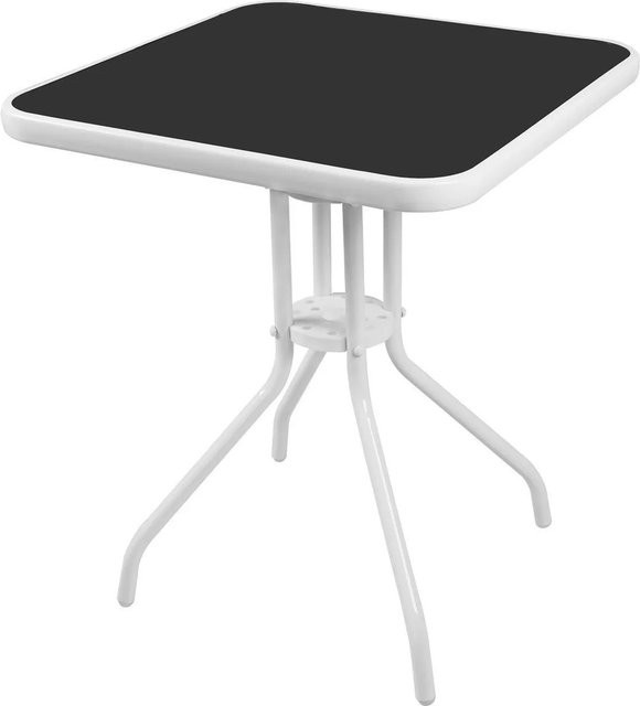 Lex Bistrotisch für Garten, Balkon und Terrasse aus Glas und Stahl in Weiß, B/T/H: 60 x 60 x 70 cm - Bild 1