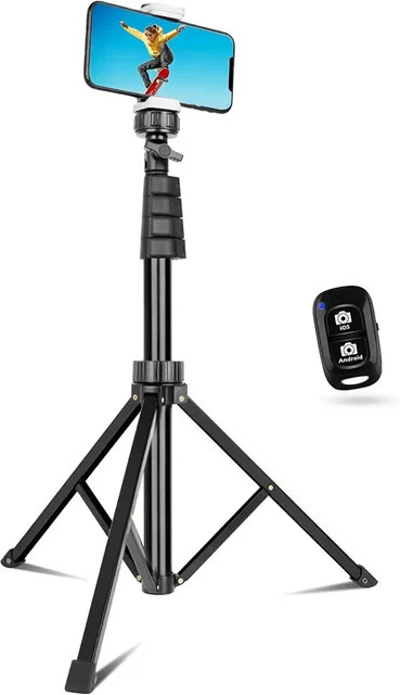 Ausziehbarer Selfie Stick und Telefonstativ mit Bluetooth-Fernbedienung in Schwarz, kompatibel mit iPhone und Android - Bild 1