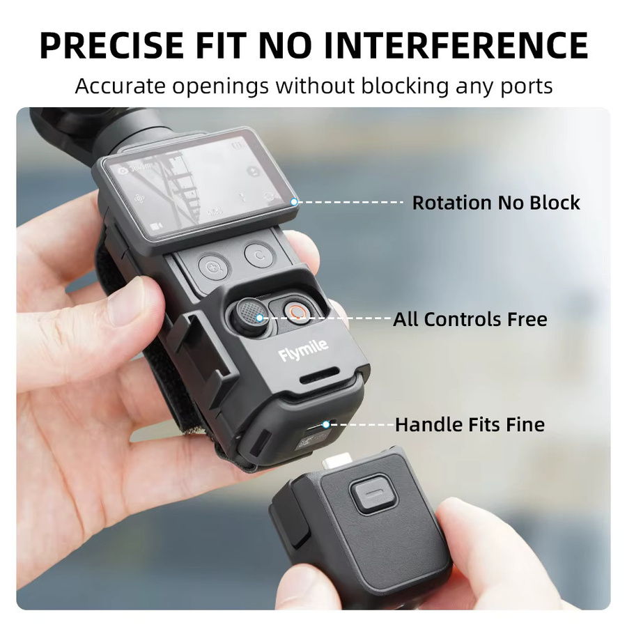 Flymile Handband-Schutzhülle für DJI Osmo Pocket 4P, 4 und 3 mit Kaltplatten-Erweiterungsrahmen und Verlängerungsgriff in Schwarz - Bild 4