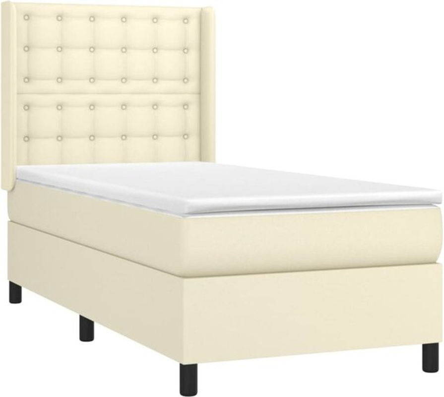 vidaxl Boxspringbett mit Matratze in Beige aus Kunstleder und Massivholz, B/T/H: 90 x 200 x 118 cm - Bild 1