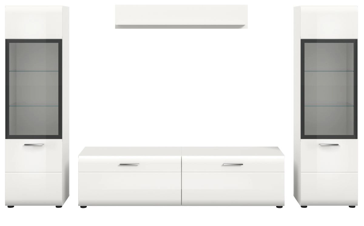 Inn.Furn Wohnwand in Weiß Hochglanz mit Vitrine und offenen Regalen, Breite: 280 cm, Höhe: 160 cm - Bild 4