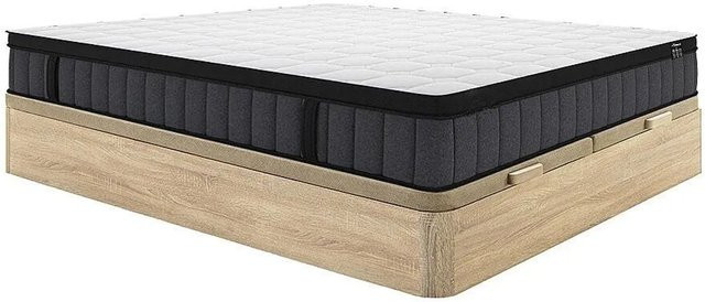 YSMÉE Hybrid-Bettgestell Tolca aus Massivholz mit Matratze und Bettkasten, Farbe Beige, B/T/H: 180 x 200 x 250 cm - Bild 1