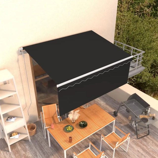 Furnicato Automatische Markise mit Volant aus Aluminium und Polyestergewebe in Anthrazit B: 3 m, H: 2 m, T: 5 m - Bild 1