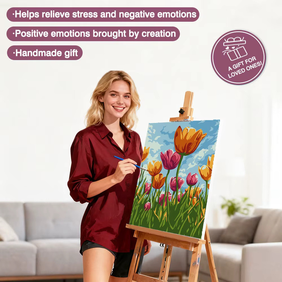 Huacan Malen nach Zahlen Set Tulpen Ölgemälde DIY Blumen Kit für Erwachsene in Mehrfarbig - Bild 2