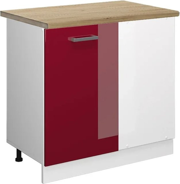 Vicco R-Line Eckunterschrank für die Küche in Bordeaux Hochglanz/Weiß und Eiche, B/T/H: 86 x 60 x 81,6 cm - Bild 1