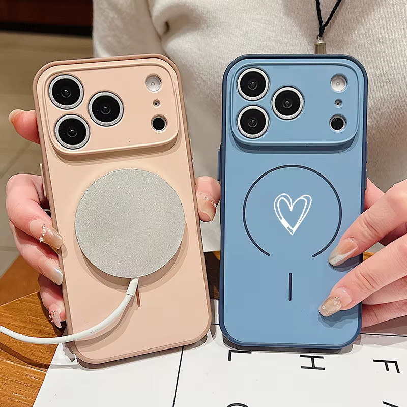 Magnetische iPhone Schutzhülle mit Liebesdruck für Apple iPhone 17 Pro Max, 16, 15, 14, 13 Pro Max, MagSafe kompatibel, stoßfeste Hartschale, Orange - Bild 2