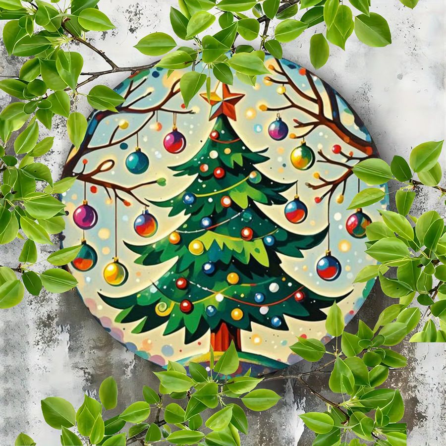 Rustikales Weihnachtsbaum-Dekorschild aus Eisen von Potdemiel für Wand und Tür im Bauernhaus-Stil, B/H: 20 x 20 cm - Bild 2