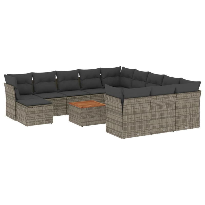 Vidaxl Gartenmöbel-Set aus Polyrattan und Akazie mit 13 Teilen und Kissen, Grau - Bild 2