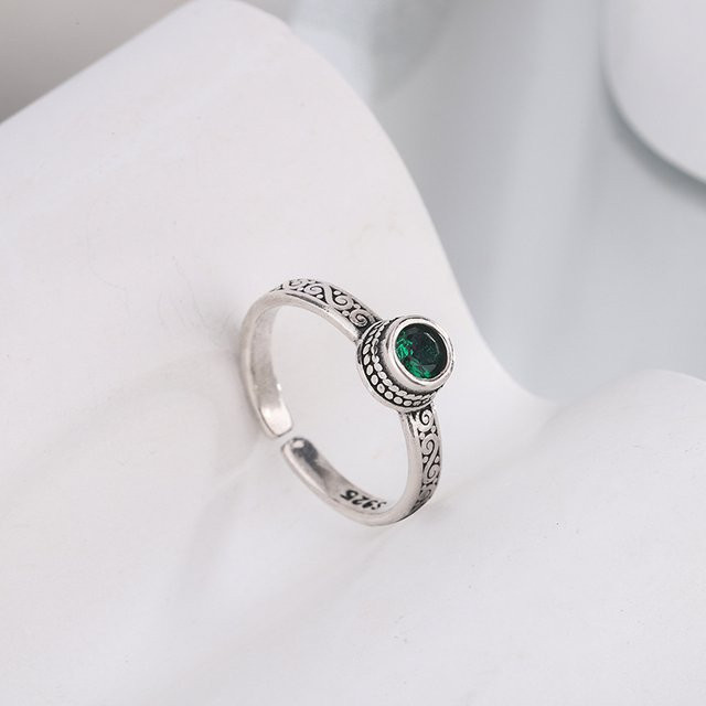 Ring 925 Silber, Grüner Zirkonia, Damen, Vintage - Bild 1