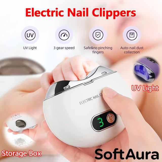 SoftAura Elektrischer Nagelknipser mit UV-Licht, Maniküre-Schleifer, Kinder und Erwachsene - Bild 1