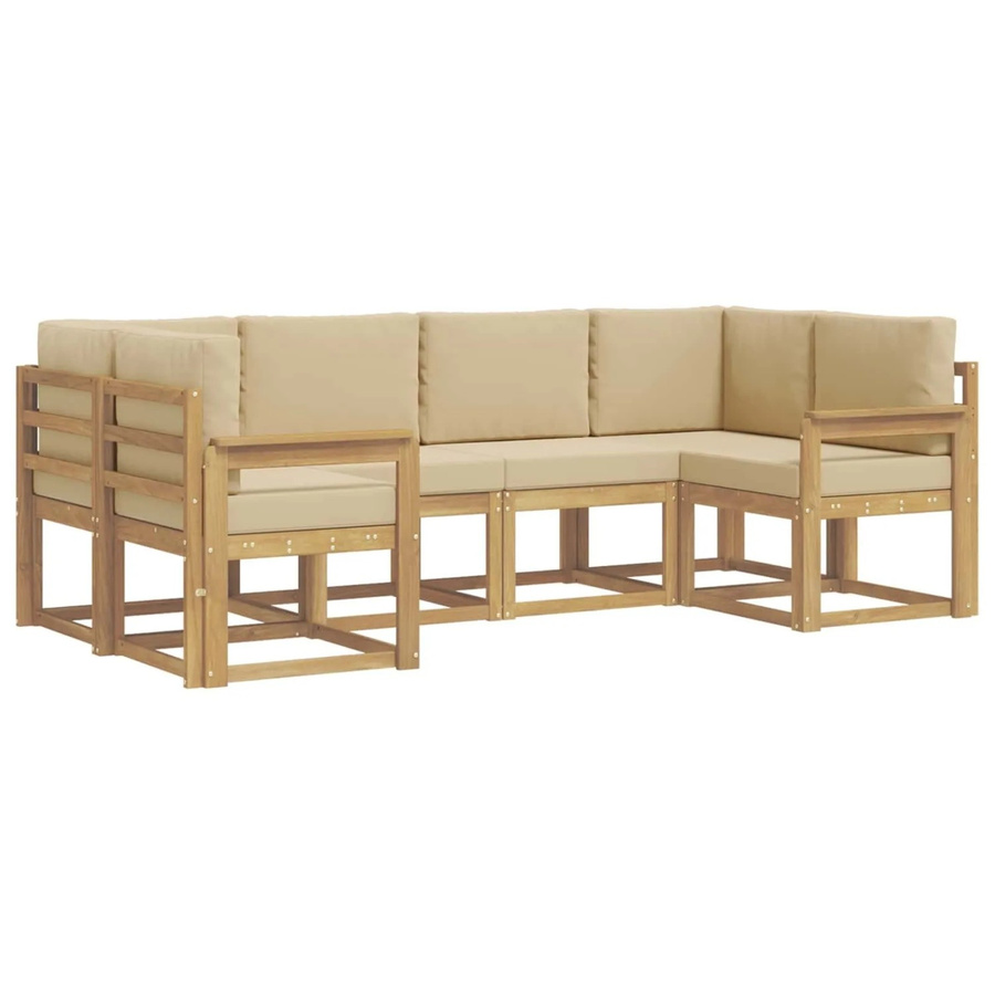 vidaXL Outdoor-Sofagarnitur L-Form aus Akazienholz mit Kissen in Weiß und Beige - Bild 2