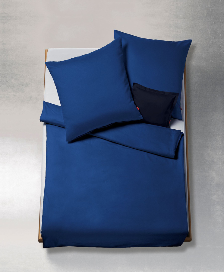 Fleuresse Lech Edelflanell Bettwäsche Fischgrät Royalblau Uni, Bettbezug 155 x 220 cm und Kissenbezug 80 x 80 cm - Bild 1