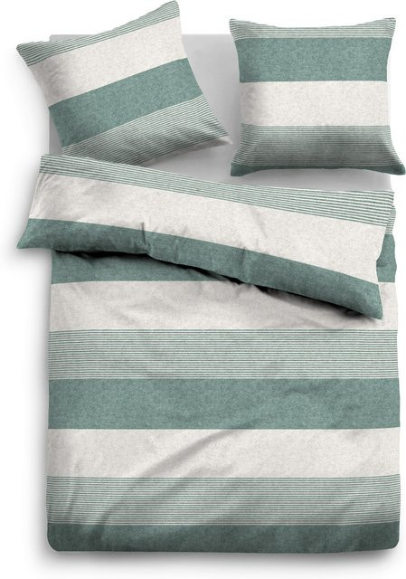 Tom Tailor Bettwäsche aus Baumwollflanell mit Grafikmuster in Grün und Türkis, Set bestehend aus Bettbezug und Kissenbezug, B/H: 155 x 220 cm und 80 x 80 cm - Bild 1