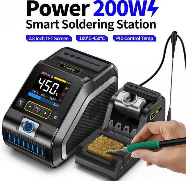 FNIRSI DWS-200 200W Lötstation für elektronische Reparaturen mit C210 und C245 Heizelementen in Schwarz - Bild 1