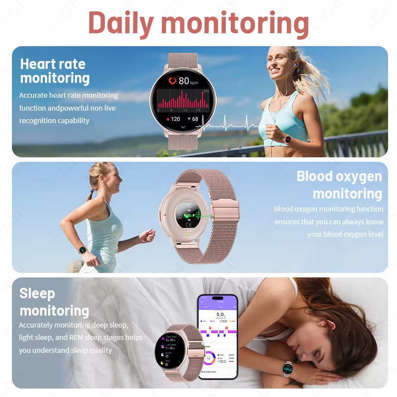 LIGE Smartwatch, Edelstahl, Milanaise, Pink, Unisex, Wasserdicht - Bild 5