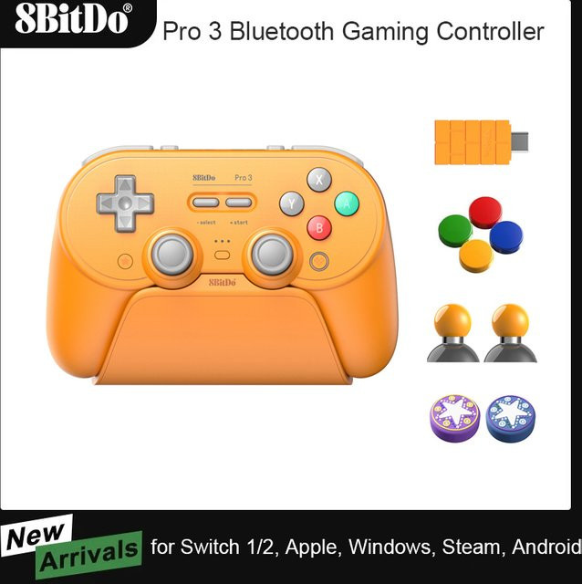 8BitDo Pro 3 Bluetooth-Gamepad Special Edition in Orange mit TMR-Joysticks für Nintendo Switch, Windows, Apple und Steam - Bild 1
