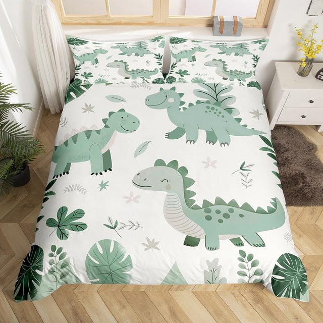 Binchi Outdoor Product Dinosaurier Bettwäscheset für Kinder mit Cartoon Dschungeltieren, 3-teilig, Mehrfarbig, B/H: 140 x 200 cm - Bild 1