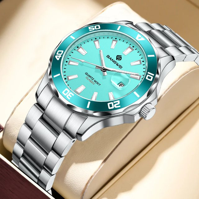 BANGWEI Armbanduhr Quarz, Edelstahl, Silber, Silikon, Herren - Bild 1