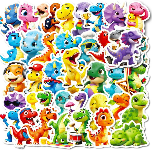 56 Stück Dinosaurier-Graffiti-Aufkleber aus wasserfestem PVC in Multicolour für Kinder, Wasserflaschen, Laptops und Schreibwaren - Bild 1