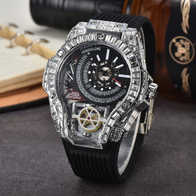 STARPERISH Armbanduhr Quarz, Diamantbesetzt, Kautschukband, Herren, Schwarz - Bild 1