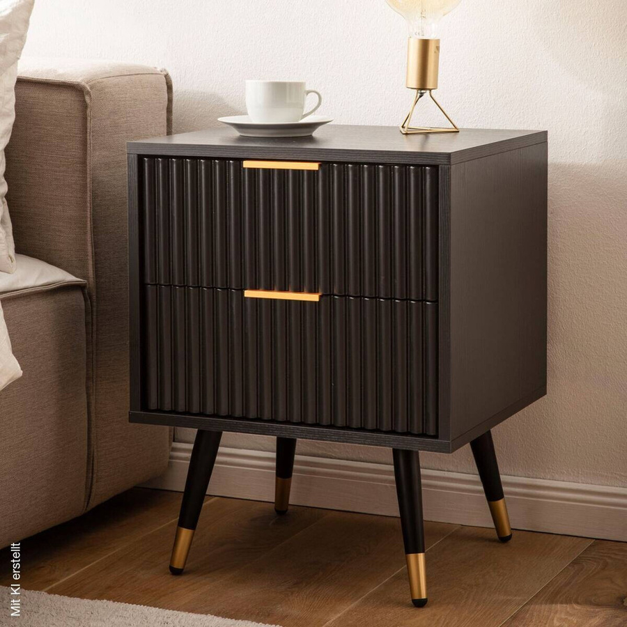 Wohnling Nachttisch in Schwarz und Gold mit geometrischem Design, B/H/T: 43,5 x 56 x 39 cm - Bild 2
