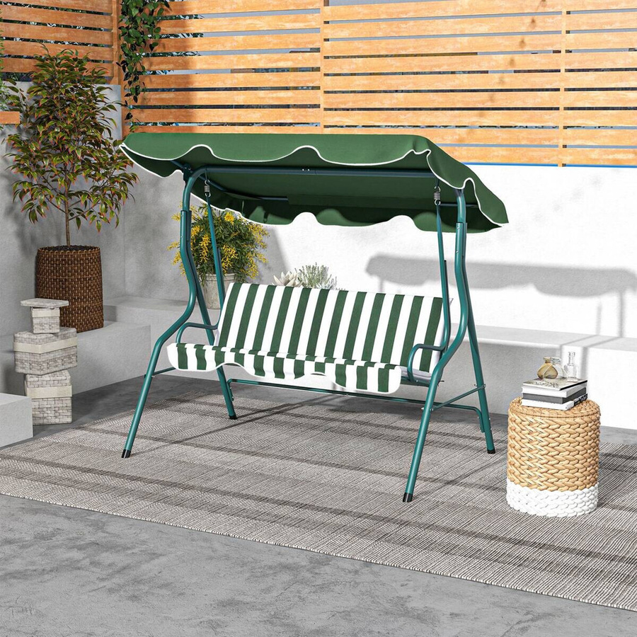 Outsunny Hollywoodschaukel in Grün mit Sonnendach und Kissen aus Polyester und Stahl, B/H/L: 110 x 170 x 153 cm - Bild 4
