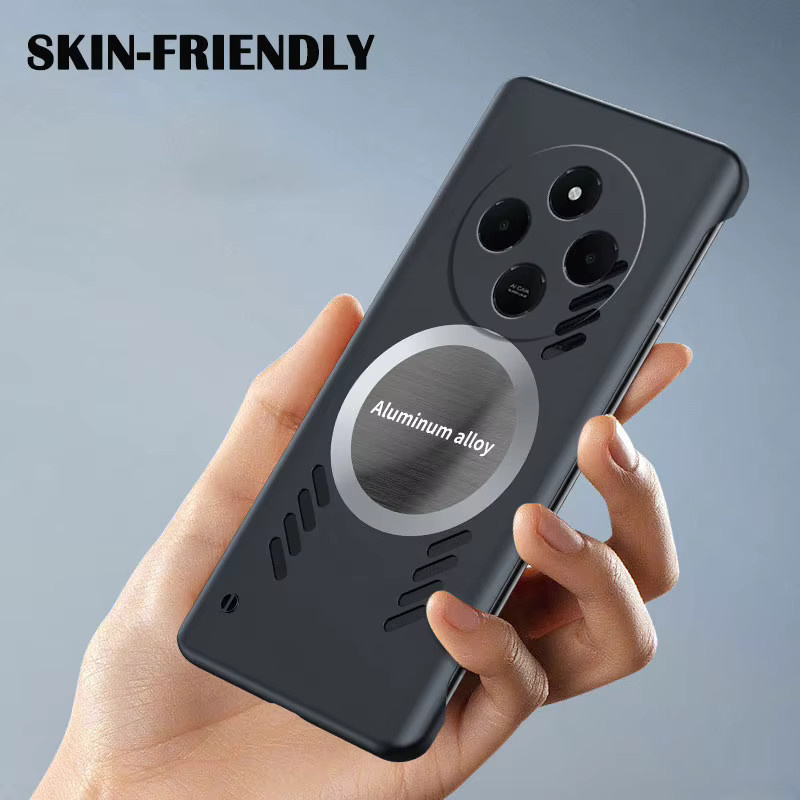 Rahmenlose Hartschalen-Schutzhülle aus PC mit Wärmeableitung für Xiaomi Redmi 14C, kompatibel mit kabellosem Laden, Orange und Schwarz - Bild 1
