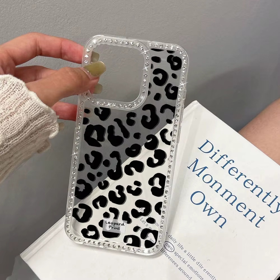 Stoßfeste Leopard Diamond Handyhülle für iPhone mit Lanyard, Transparent/Multicolour - Bild 3