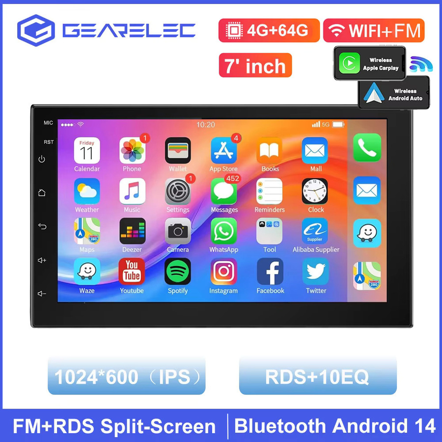 Gearelec Autoradio 2 Din Multimedia-Videoplayer mit Android 13, Carplay und Android Auto, 7 Zoll Display, Schwarz - Bild 9