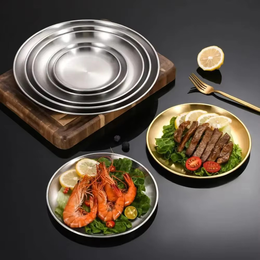 JANKNG 6er Set Edelstahl Serviertabletts rund in Gold und Silber, Durchmesser: 14 cm - Bild 3