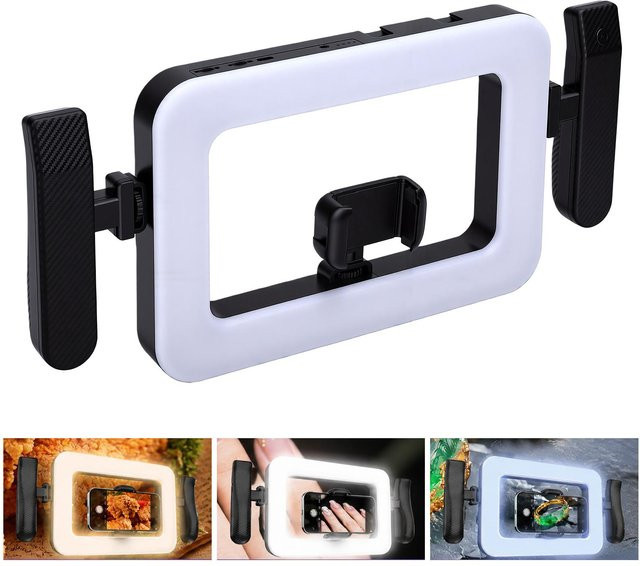 KaiSai Smartphone Video Rig Handheld Handy-Stabilisator mit LED-Licht CRI 95+ für Live-Streaming und Make-up in Schwarz - Bild 1